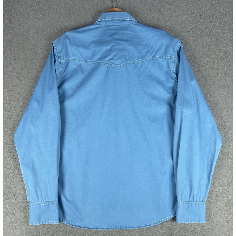 Wrangler Pearl Snap Shirt Mens Large Blue Retro Western Cowboy Cotton Dyed - Picture 3 of 8